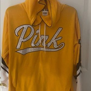 Pink hoodie yellow w/bling size xs